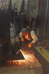 Dan Budnik David Smith cutting the circle for Primo piano III, Terminal Iron Works, Bolton Landing, New York 1962, Dye Tranfer $10,000.00