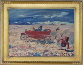 New Car, Unsigned ca. 1940 Oil on Board 19x26 $10,000.00