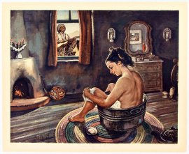 Saturaday Night on the Ranch Lithographic Print ca 1950 $150.00