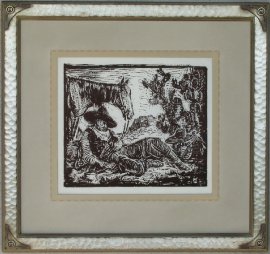 Siesta ca. 1920s Block-print 10.5 x 12.5