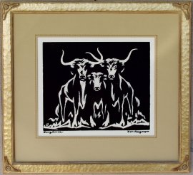 Longhorns Lon Megargee Block-print 12 x 14.25