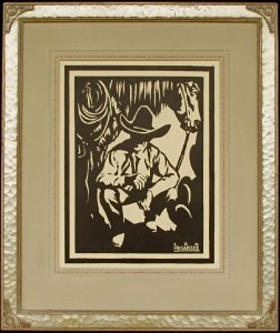 Self Portrait Lon Megargee Block-print 15.75 x 12
