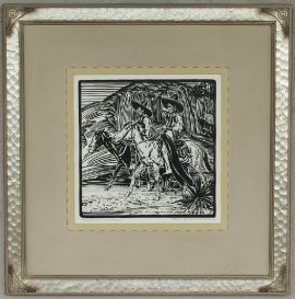 Three Horsemen Lon Megargee Block-print 11 x 11