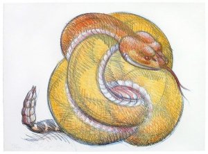 Ball Rattlesnake Lithograph with glitter 25 x 34 inches