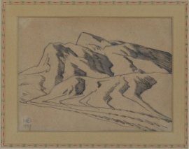 Maynard Dixon Naveda Desert  Study of Range 1927 Pen & Ink $8,000.00