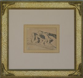 Maynard Dixon, Naveda Desert,  Study of Range 1927, Pen & Ink, 