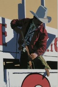 Red Rodeo Rider Bill Schenck 34 x 23. Framed, $7,700.00