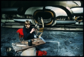 Lee Bontecou with "Untitled" wall relief, Wooster Street studio, New York, 1964. Price on request.