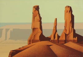 Ed Mell 17 x 25 in, Three Sisters, Stone Lithograph 92/100 Published by Southwest Graphics, $850.00