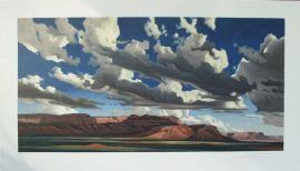 Ed Mell Vermilion Cliffs 2008 78 Color Stone Lithograph 20x40,  Call for price. Full Speed Ahead, Ed Mell, signed lower right. Very Rare, Edition of 100, 1985, Stone Lithograph 22 x 30 inches. Call for price. Framing with Ed Mell Signature Frame is Additional, call for pricing