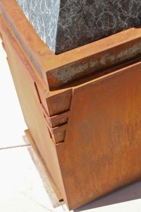 Detail of steel base for Ed Mell bronze, corner