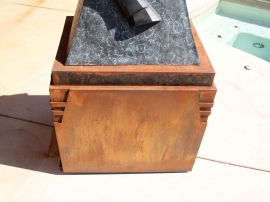 Detail of steel base for Ed Mell bronze, front details