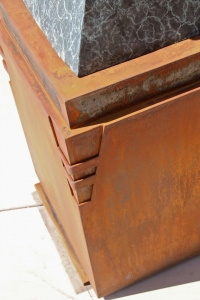 Detail of steel base for Ed Mell bronze, corner