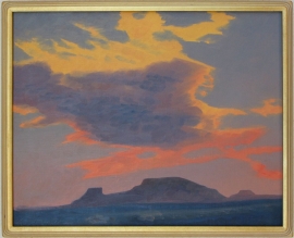Ed Mell Sunset over Mesa 16 x20 inches, Oil on canvas, SOLD. Offers will be considered, please contact gallery.