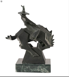 "Jackknife", Bronze, First Edition, V/X. Size: 14.25 x 12.25 x 4.5, (Overall Height 16.25 in, with base.) Price on request.