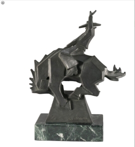 "Jackknife", Bronze, First Edition, V/X. Size: 14.25 x 12.25 x 4.5, (Overall Height 16.25 in, with base.) Price on request.