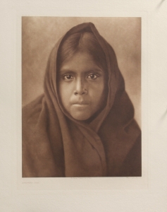 Qahatika Girl, Full Sheet, Edward S. Curtis, North American Indian, Photogravure 1907 Plate 56, $25,000.00. Image size 15.5 x 11 3/4 inches, Dutch “Van Gelder" paper, Excellent condition, this is an original photogravure from the 20 volume set.