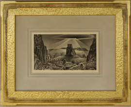 Alexander Hogue Lithograph, Art Deco Style Frame