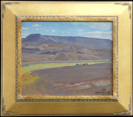 Deco Style Gold Frame 3 in Wide , 2 in Tall, Maynard Dixon Virgin Valley NV 1927 MD Logo Gold Frame