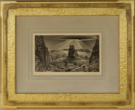 Alexander Hogue Lithograph, Art Deco Style Frame