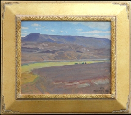 Deco Style Gold Frame 3 in Wide , 2 in Tall, Maynard Dixon Virgin Valley NV 1927 MD Logo Gold Frame