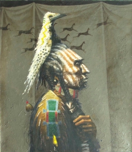 Medicine Crow Greg Singley Oil on Canvas 48 x 42 inches. Sold