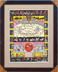 Evolution of the Cowboy 1933, framed. Hand carved and custom finish with French line custom mat, archival framing standards. Call for pricing.