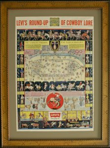 Levi's Round Up of Cowboy Lore, 2nd Printing Late 50s. In the second version the Levi's logo has been changed, including the font. $5,200.00 framed