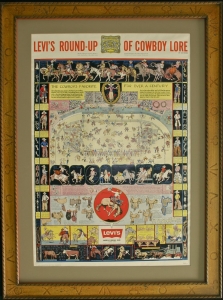 Levi's Round Up of Cowboy Lore, 2nd Printing Late 50s. In the second version the Levi's logo has been changed, including the font. $2,950.00 framed