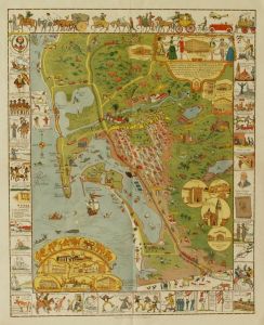 San Diego 1928 Size: 28 x 22.5 in (71.12 x 57.15 cm)  Every good condition for it's age Originally came folded in envelope for mailing. Minor creasing is visible. Colors are unfaded. It has normal wear for it's age, tiny crack in the fold in the center.  Comes with original envelope, it has deteriorated some. You are buying "as is" , $6,300.00