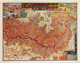 Grand Canyon Map, Jo Mora 1931, Original Print, 15 x 19 inches. Sold as framed only, price on request.