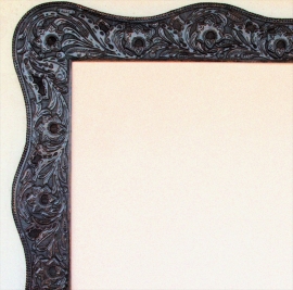 Western Hand Tooled Leather Frame, Inside opening 30x30 inches Outside 42.5x42.5 inches Dark Sienna Finish