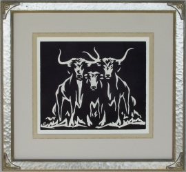 Longhorns ca. 1920s Block-print 12 x 14.25, price on request.