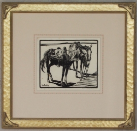 Navajo Ponies 1920s Block-print 7.25 x 9, SOLD.