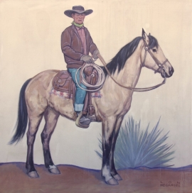 Portrait, Lon Megargee, 52.5 x 52.5 inches. Oil on canvas, framed. Ca. 1939. Painting was a commission for the N. Porter Saddle & Harness Company, Phoenix, Arizona. SOLD