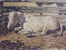 Siesta by Lon Megargee, 21.5 x 28.5 in, Framed 28.5 x 31.5 inches. oil on board. Sols