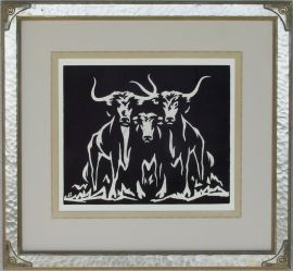 Longhorns Lon Megargee Block-print 12 x 14.25