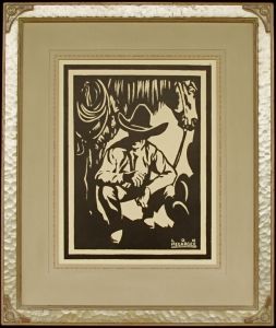 Self Portrait Lon Megargee Block-print 15.75 x 12