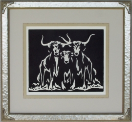 Longhorns Lon Megargee Block-print 12 x 14.25