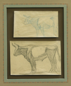 Detail of Study of Steers, Refuge Ranch, Utah 1921, $8,500.00, Two drawings done on the Dixon Family Ranch, "Refuge", Madera County, California, 1921. Acquired by Donald Hagerty, Dixon authority, directly from Edith Hamlin Dixon. Drawing sizes are 3.25 x 5.5 inches and 4.25 x 6.25 inches.