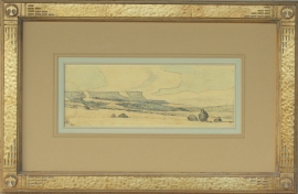 Maynard Dixon Arizona Desert 1941 4.75 x 13 inches conte crayon. Custom Dixon signature frame with Thunderbird logo. French matting with hand dyed mat, archival standards. $25,500.00