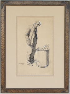 Maynard Dixon with hand carved Dixon drawing frame and French matting. NFS Private Collection