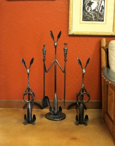 Andirons and tools by Rick Merrill, Thomas Molesworth inspired