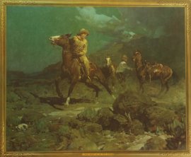 Frank Tenny Johnson 16x19.5, A Fresh Mount on the Pony Express, Printed by Western Lithograph Co. for their "Calendar Series" in 1939, $190.00, Free Shipping